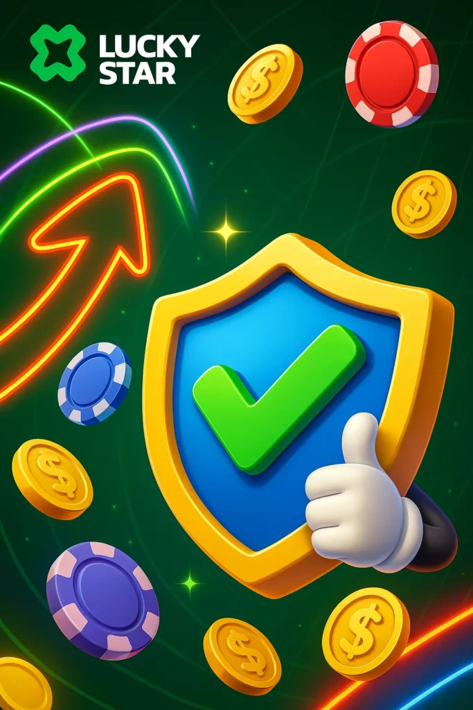 Secure login badge, fingerprint icon, and lock image with green background Lucky Star App