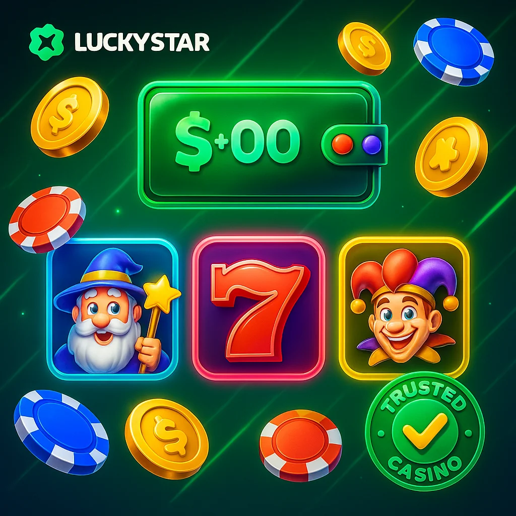 Blue-themed Lucky Star homepage with game thumbnails, IDR balance, and responsive mobile layout